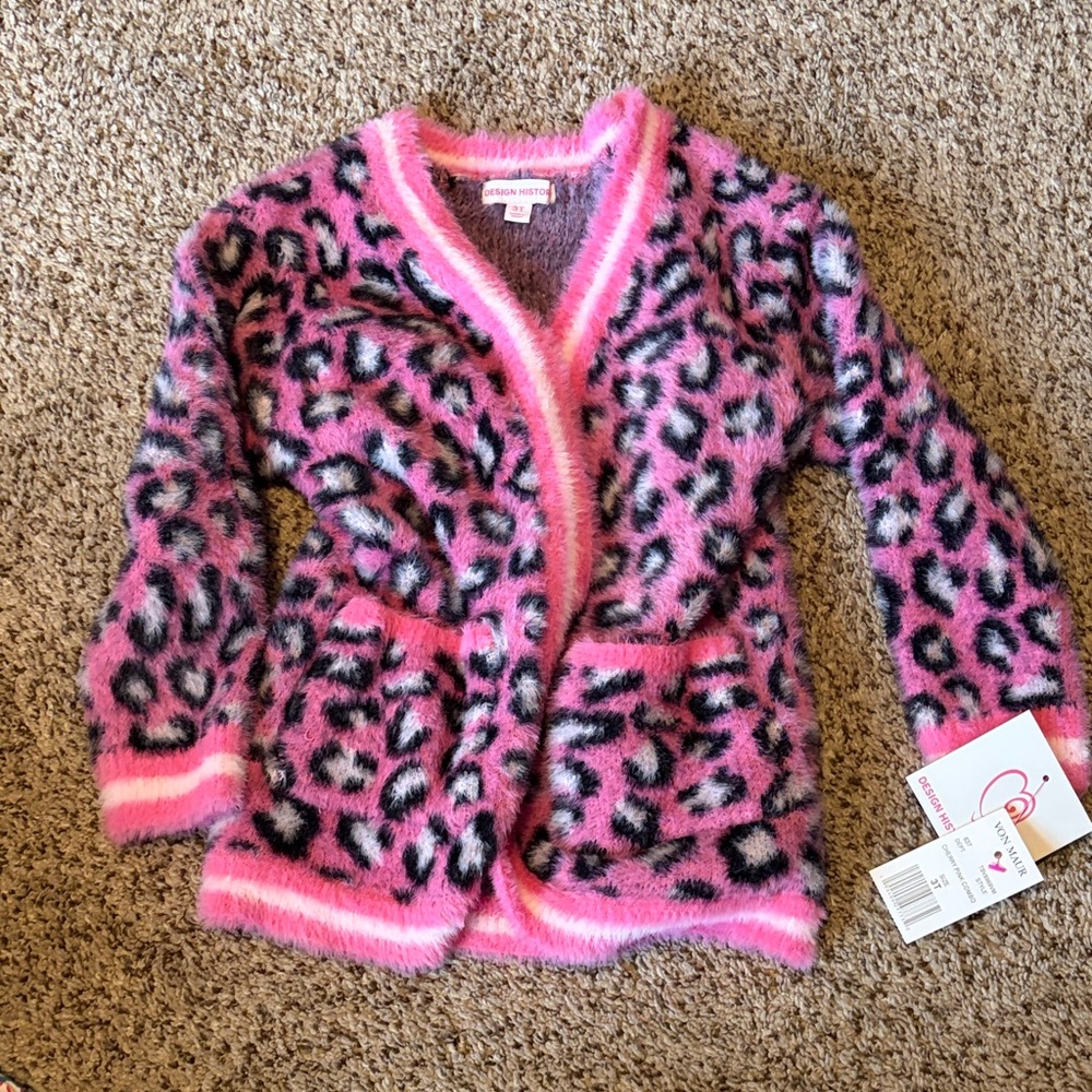 Design History Pink and Purple Fuzzy Cardigan